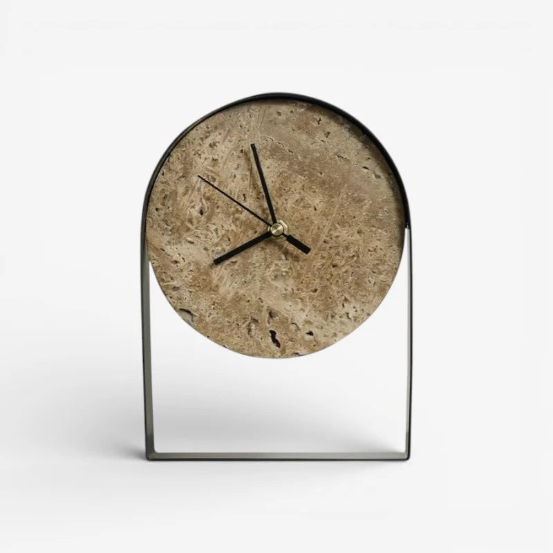 Table Clock | Decorative Stone Finish | Gold & Black Accents