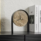 Table Clock | Decorative Stone Finish | Gold & Black Accents