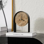 Table Clock | Decorative Stone Finish | Gold & Black Accents