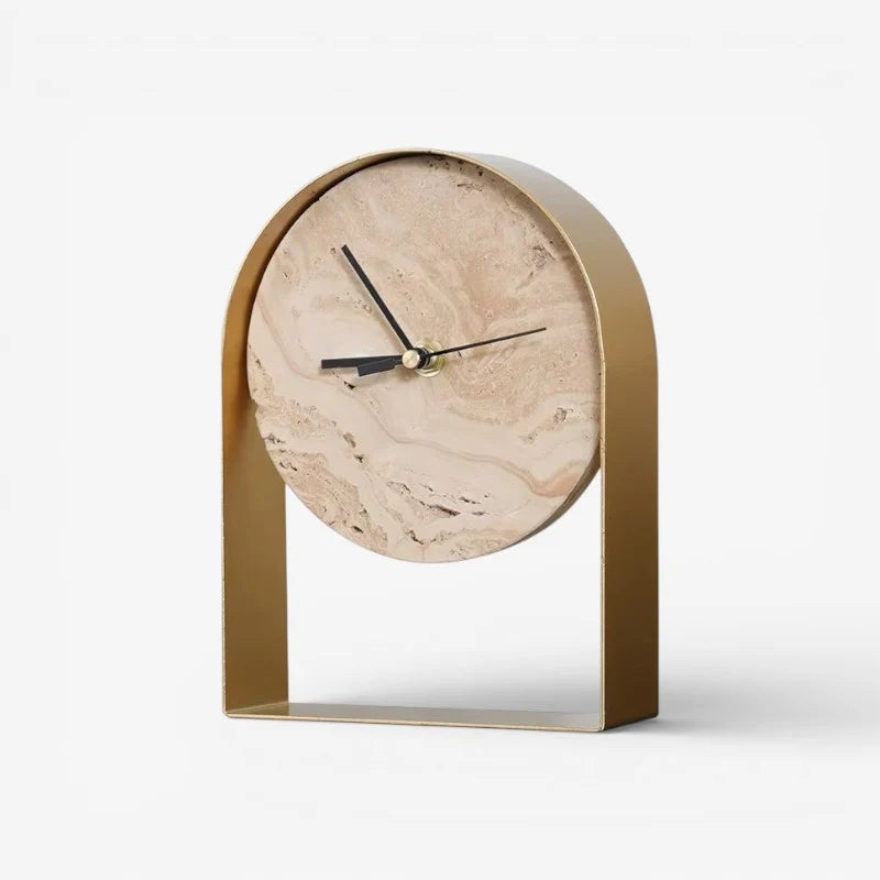 Table Clock | Decorative Stone | Gold & Black Finish