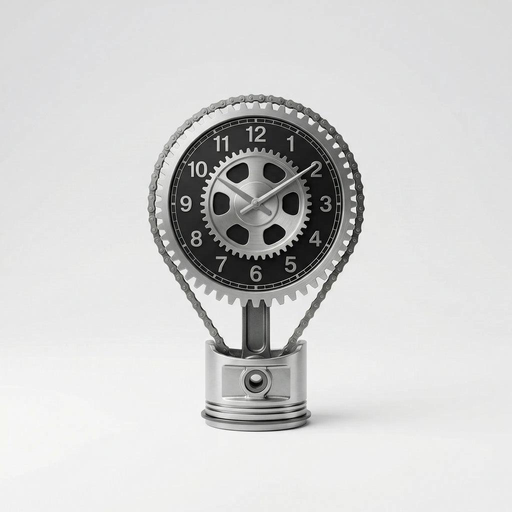 Table Clock | Industrial Gear & Chain Silent Movement | 15 x 28 cm