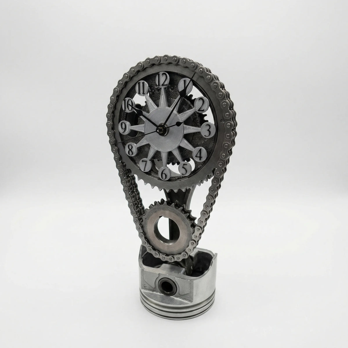 Table Clock | Industrial Gear & Chain Silent Movement | 15 x 28 cm