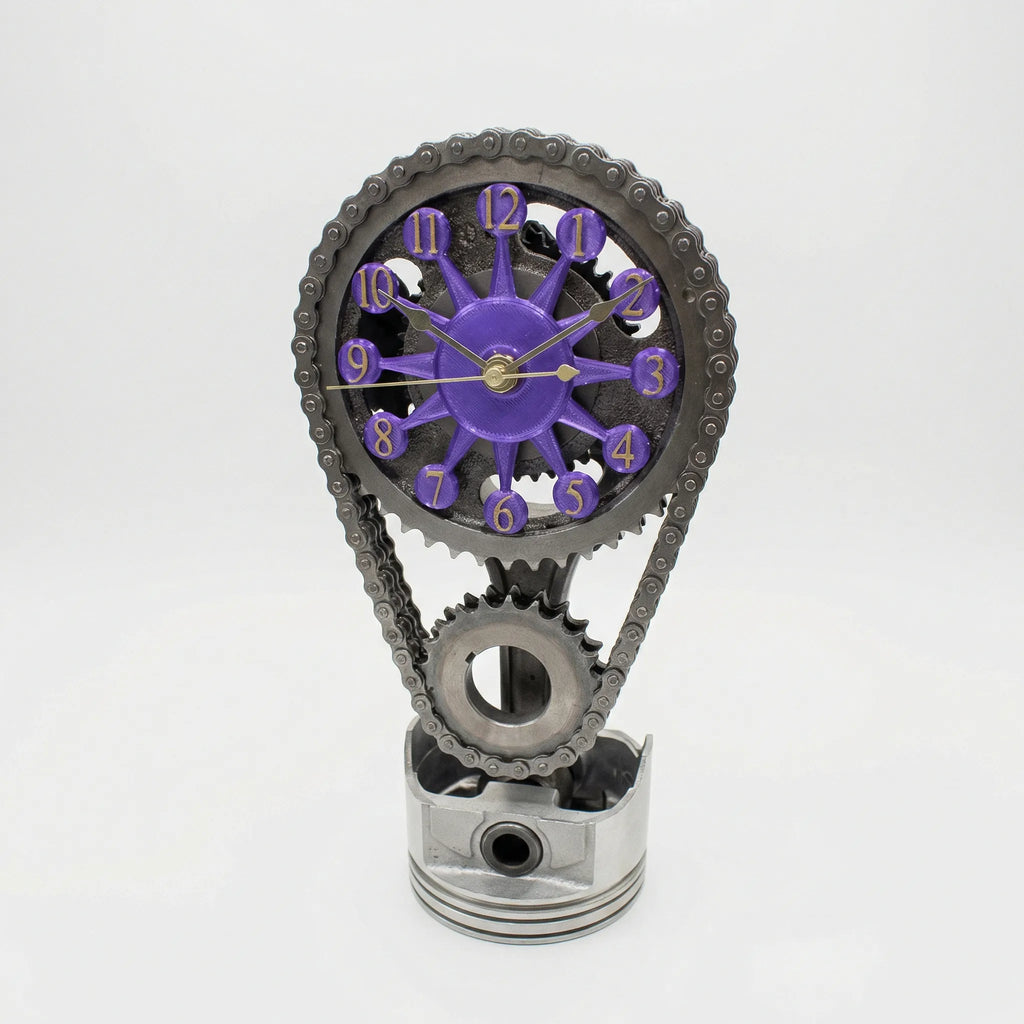Table Clock | Industrial Gear & Chain Silent Movement | 15 x 28 cm