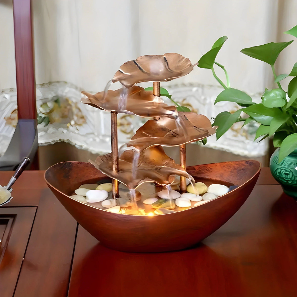 Table Fountain | Iron Leaf Design & LED Light