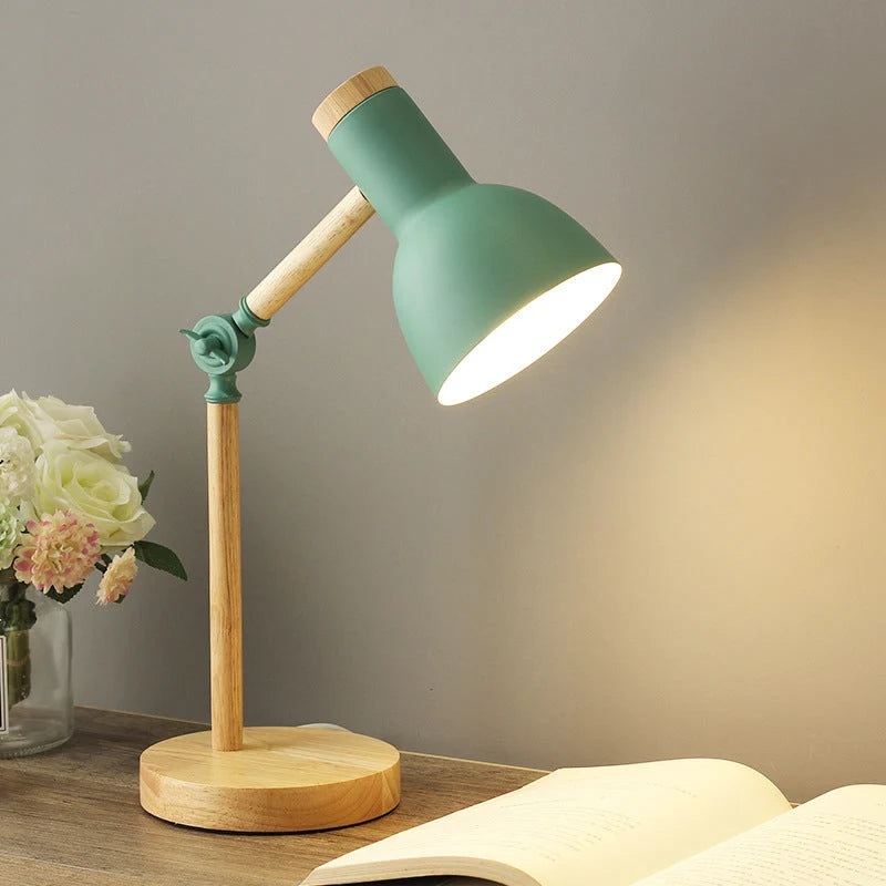 Table Lamp | Adjustable Wood Base & Metal Shade