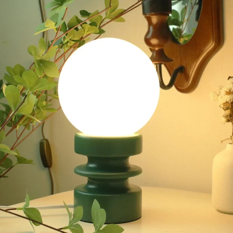 Table Lamp | Bauhaus Design & White Glass Globe | Multiple Base Colors