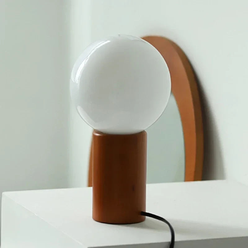 Table Lamp | Bauhaus Design & White Glass Globe | Multiple Base Colors