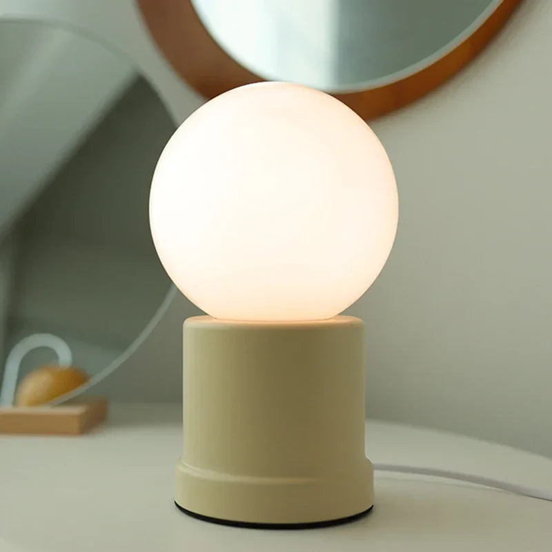 Table Lamp | Bauhaus Design & White Glass Globe | Multiple Base Colors