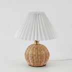 Table Lamp | Boho Pleated Shade & Handwoven Rattan Base