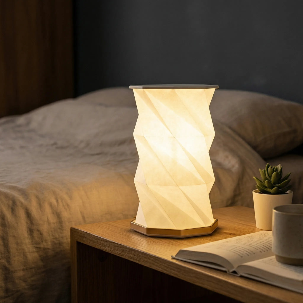 Table Lamp | Faceted Geometric Shade & USB Rechargeable