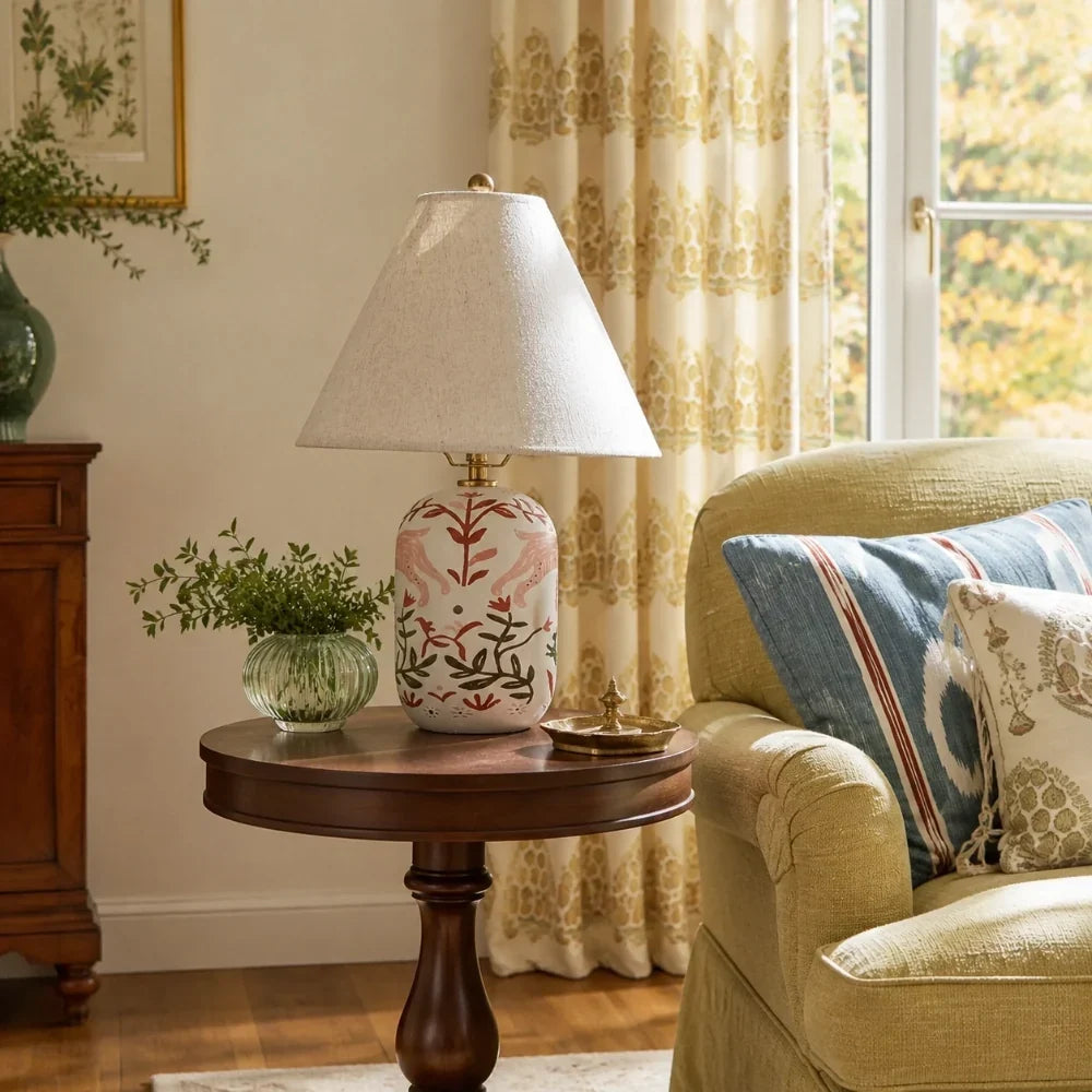 Table Lamp | Handcrafted Ceramic Base & Linen Shade