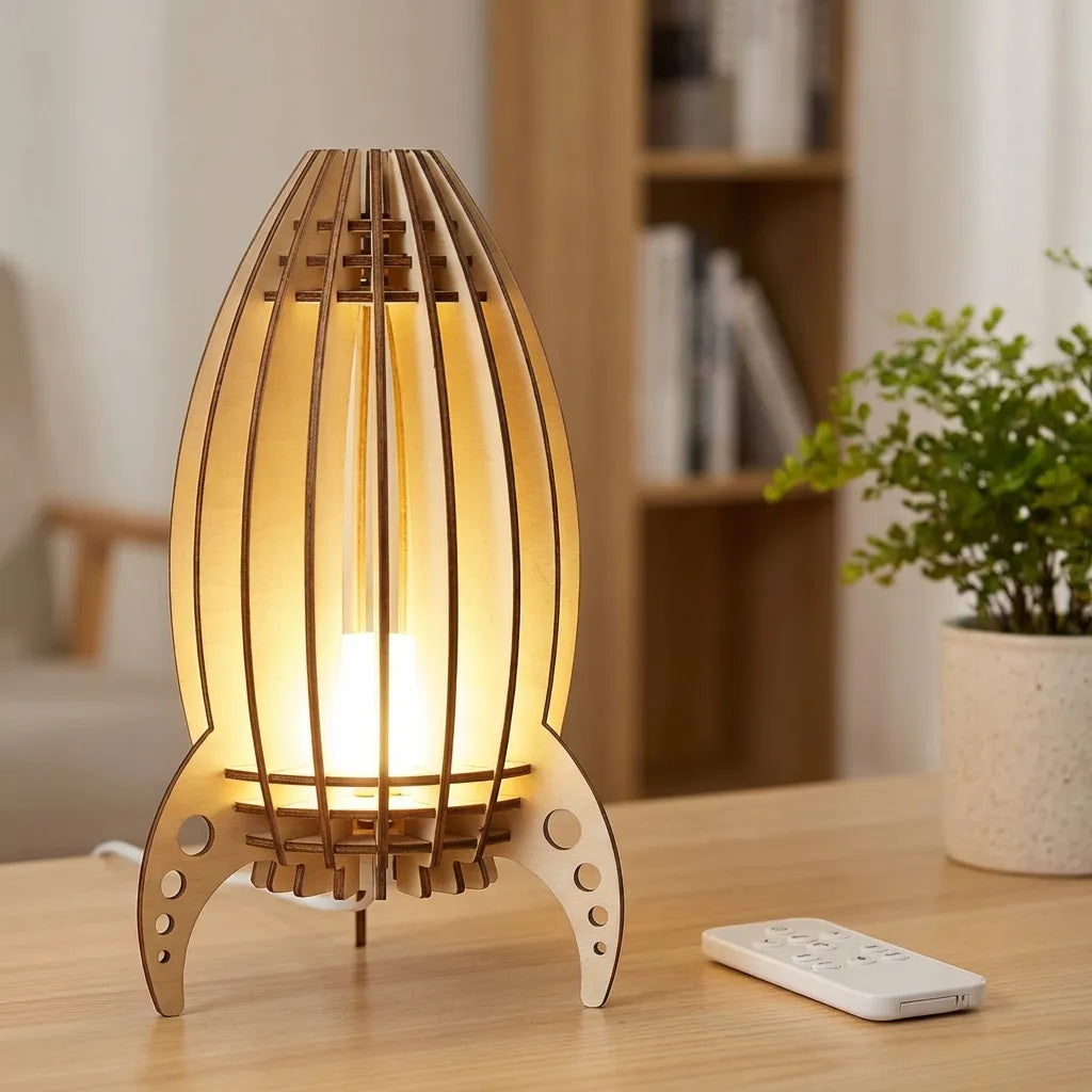 Table Lamp | Handcrafted Light Beech Wood & Warm Ambient Light