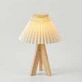 Table Lamp | Pleated Cone Shade & Wood Tripod Base | Compact