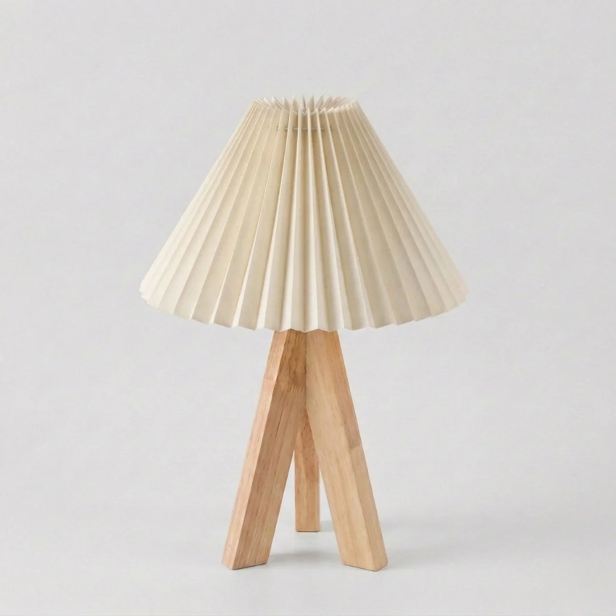 Table Lamp | Pleated Cone Shade & Wood Tripod Base | Compact