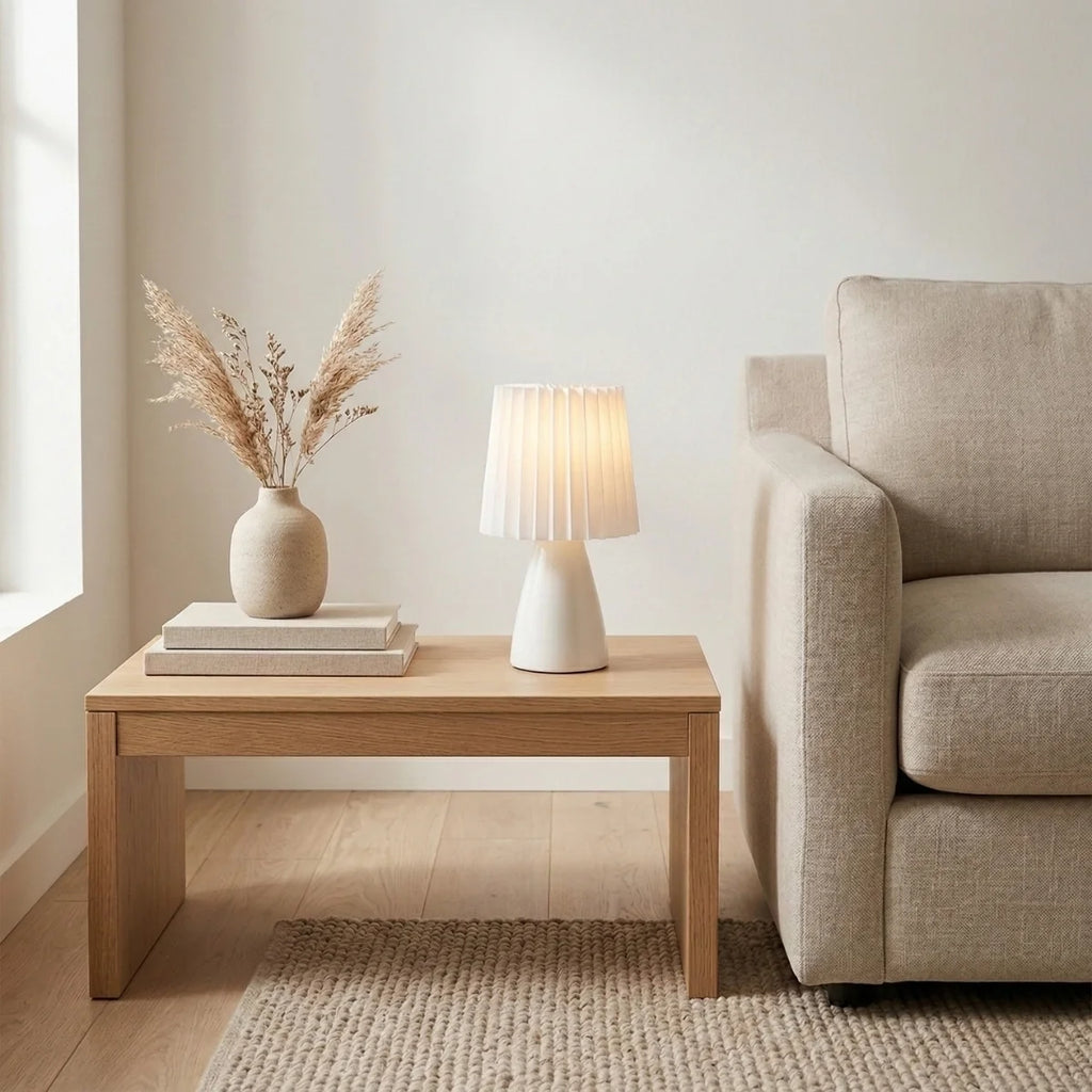 Table Lamp | Pleated Shade & Ceramic Tapered Base | Bedside Accent