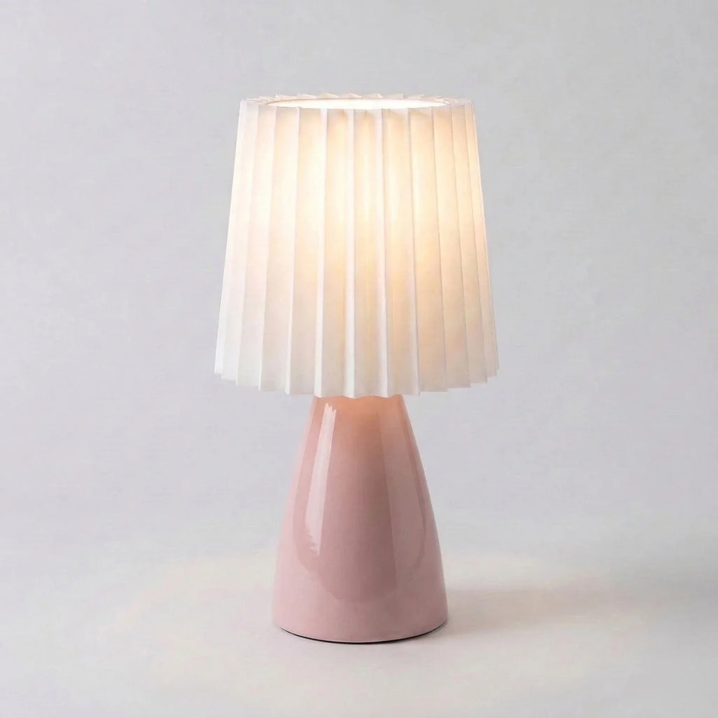 Table Lamp | Pleated Shade & Ceramic Tapered Base | Bedside Accent