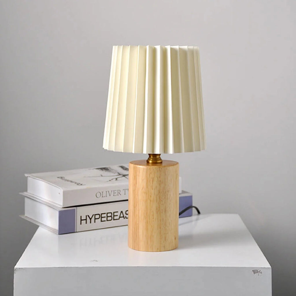 Table Lamp | Walnut Base & Pleated Fabric Shade | USB/Plug-In