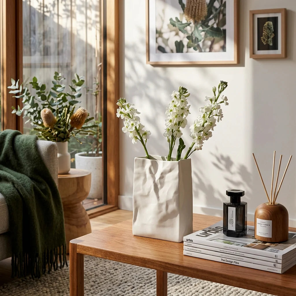 Table Vase | Folded-Paper Sculptural Ceramic | Matte Finish