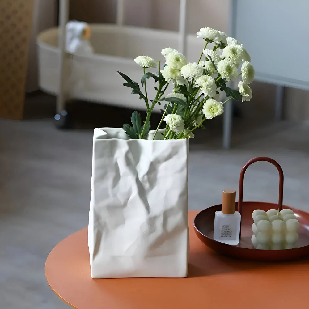 Table Vase | Folded-Paper Sculptural Ceramic | Matte Finish
