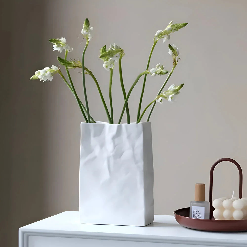 Table Vase | Folded-Paper Sculptural Ceramic | Matte Finish