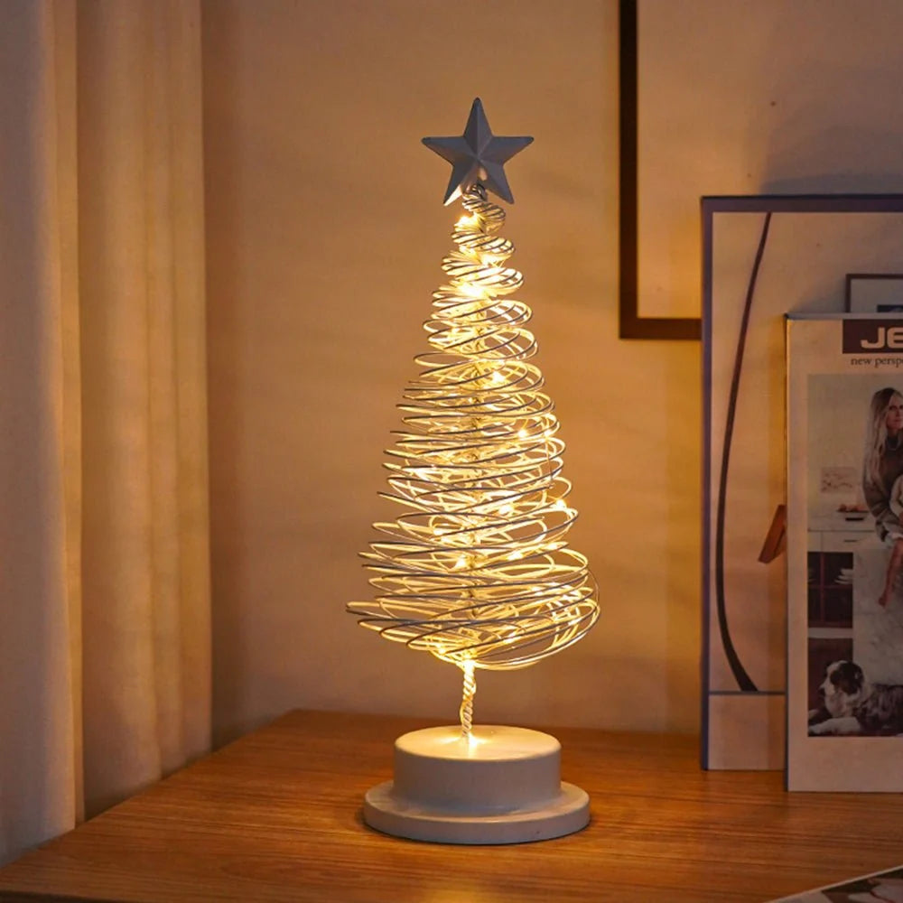 Tabletop Christmas Tree | Spiral Warm-White LEDs & Star Top | 33 cm