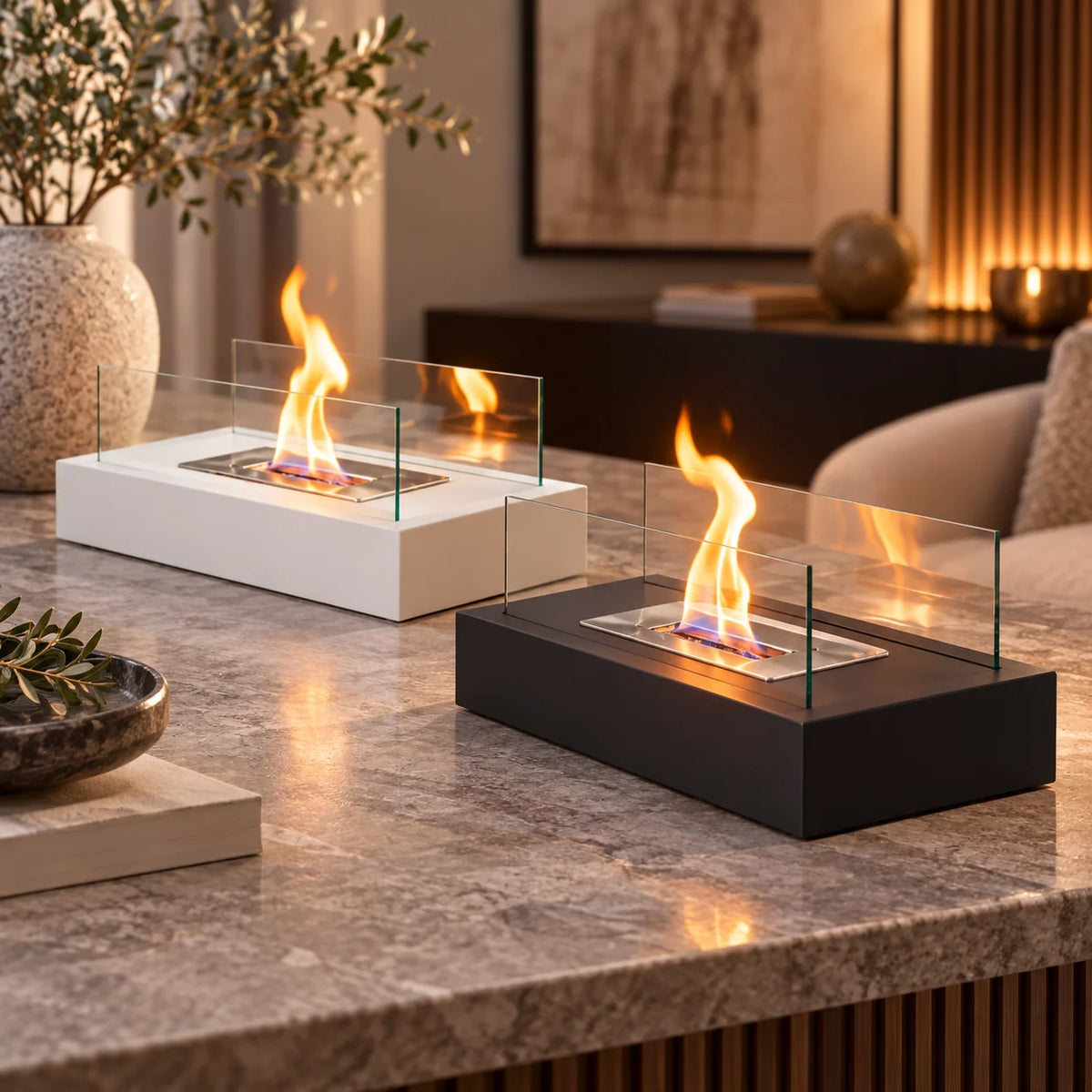 Tabletop Fireplace | Tempered Glass & Ethanol Burner