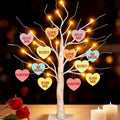 Tabletop Tree | Warm LED Lights & Automatic Timer | 12 Wooden Heart Ornaments