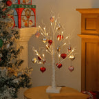 Tabletop Tree | Warm LED Lights & Automatic Timer | 12 Wooden Heart Ornaments