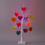 Tabletop Tree | Warm LED Lights & Automatic Timer | 12 Wooden Heart Ornaments