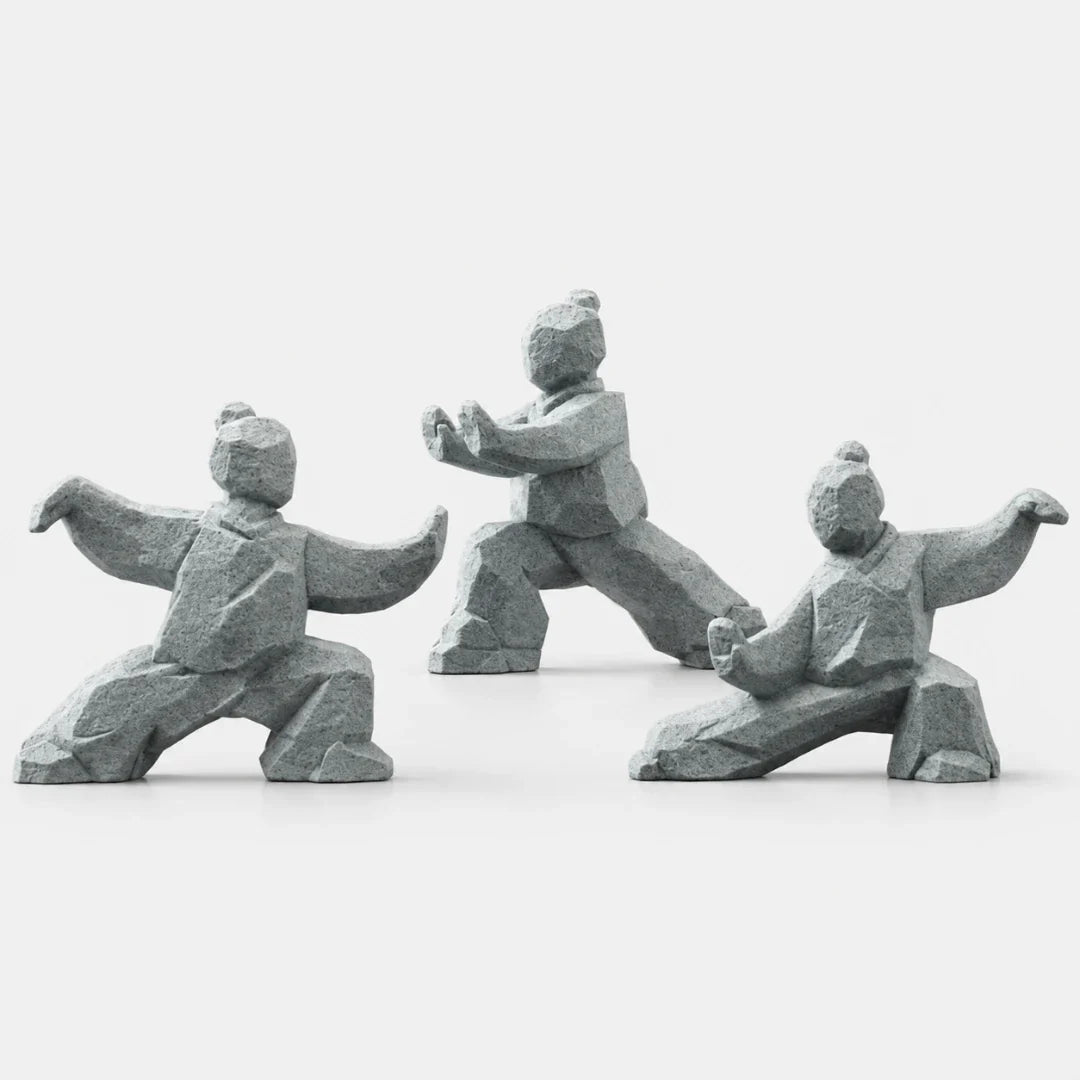 Tai Chi Figurine | Faceted Stone-Look & Matte Marble Finish