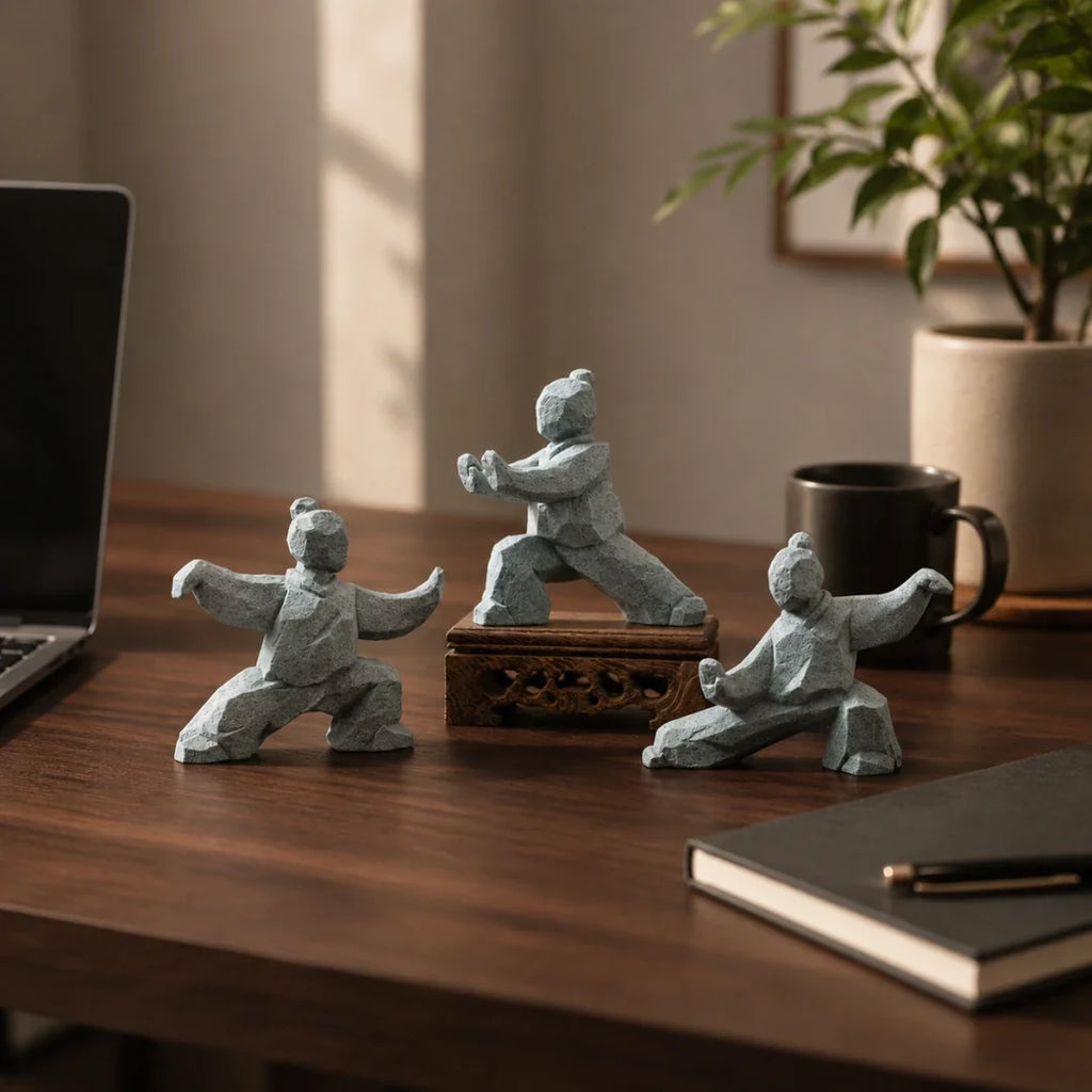 Tai Chi Figurine | Faceted Stone-Look & Matte Marble Finish