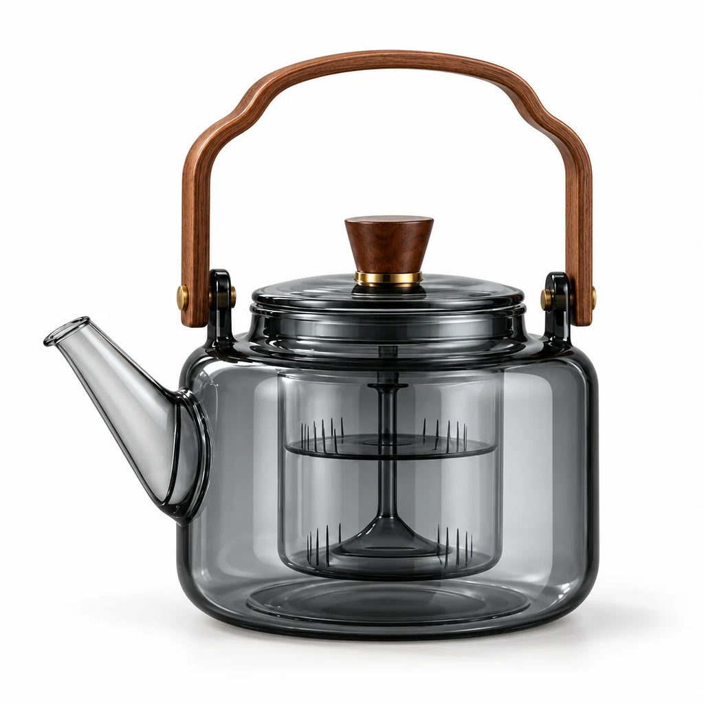 Teapot | Heat-Resistant Borosilicate, Wooden Handle & Built-In Infuser | 40.5 fl oz