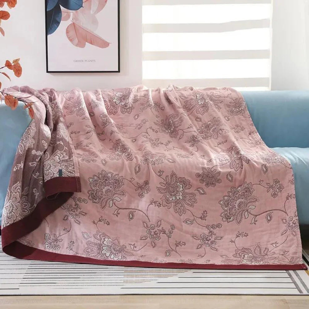 Throw Blanket | 100% Cotton Jacquard Gauze | Lightweight & Breathable