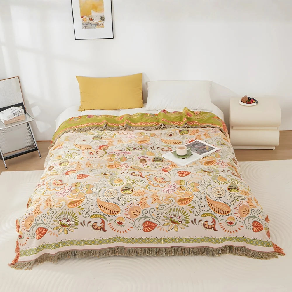Throw Blanket | Reversible Boho Floral & Cotton Gauze