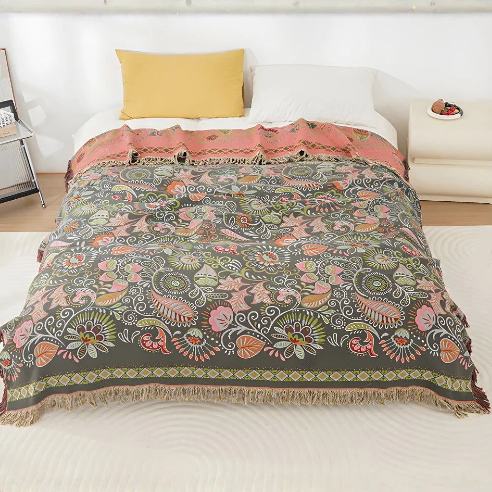 Throw Blanket | Reversible Boho Floral & Cotton Gauze