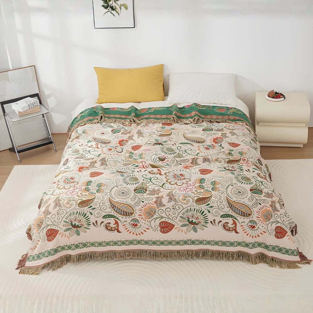 Throw Blanket | Reversible Boho Floral & Cotton Gauze