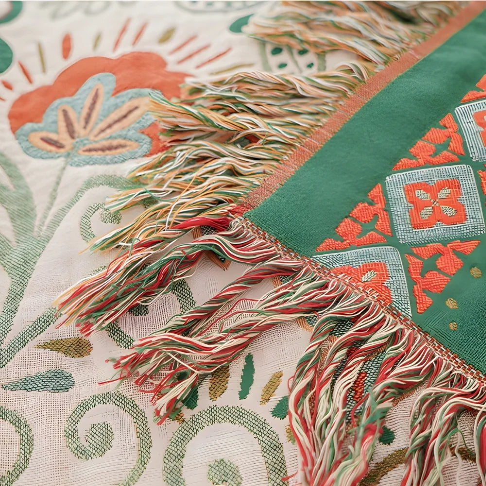 Throw Blanket | Reversible Boho Floral & Cotton Gauze