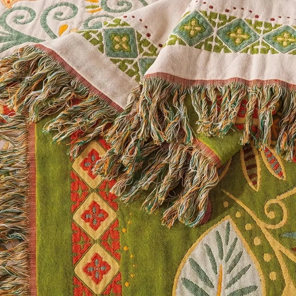 Throw Blanket | Reversible Boho Floral & Cotton Gauze