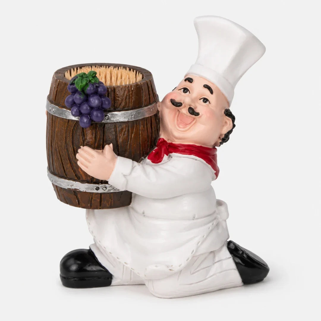 Toothpick Holder | Resin Wine Barrel Chef Figurine