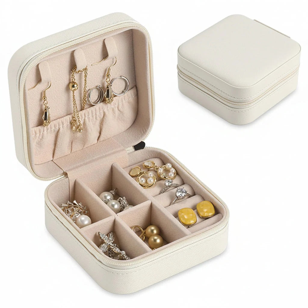 Travel Jewelry Box | Zipper Closure & Soft Fabric Lining | Compact Design