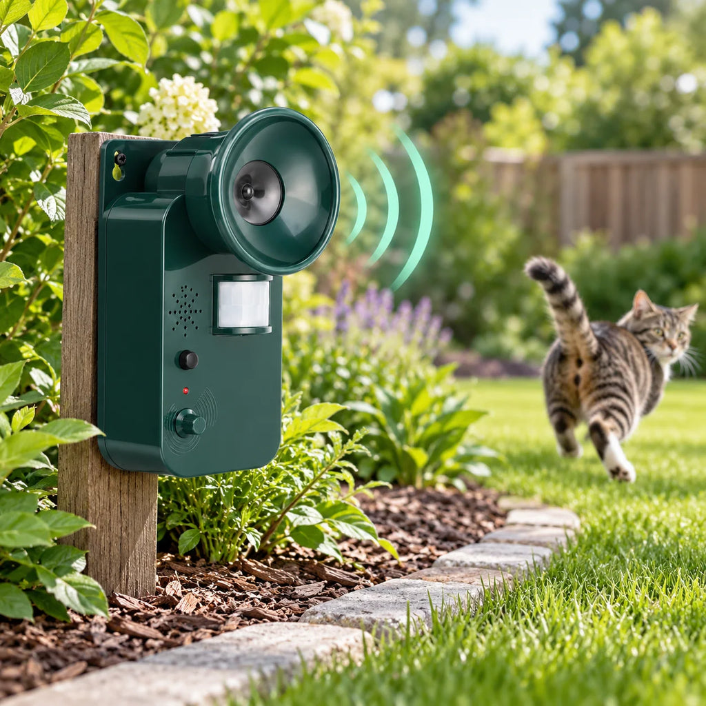 Ultrasonic Animal Repeller | Motion-Activated & Cordless | Adjustable Frequency