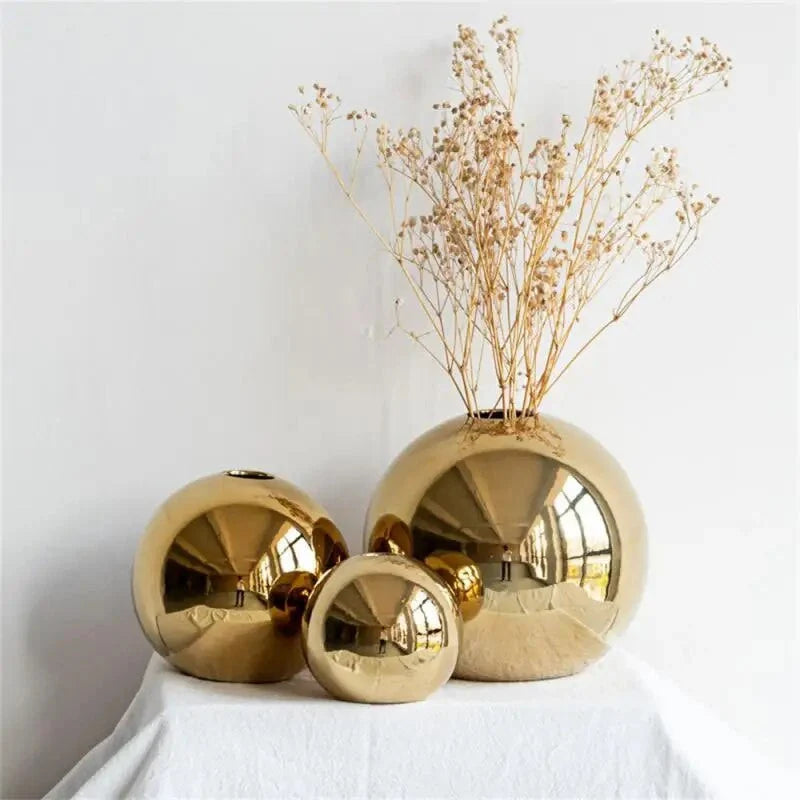 Vase | Spherical Glossy Gold | Available In 3 Sizes