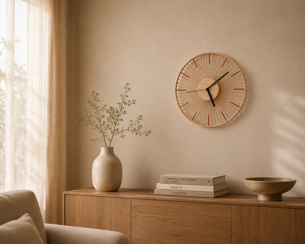 Wall Clock | Bamboo & Ash Wood Silent Spiderweb Dial | 33 cm