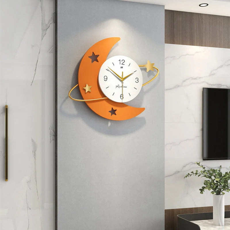 Wall Clock | Crescent Moon & Gold Stars | Silent Sweep Movement