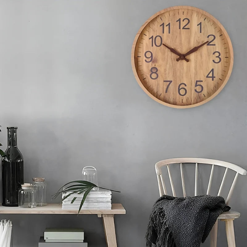 Wall Clock | Digital Display & Brown Finish | 30.5 cm Diameter
