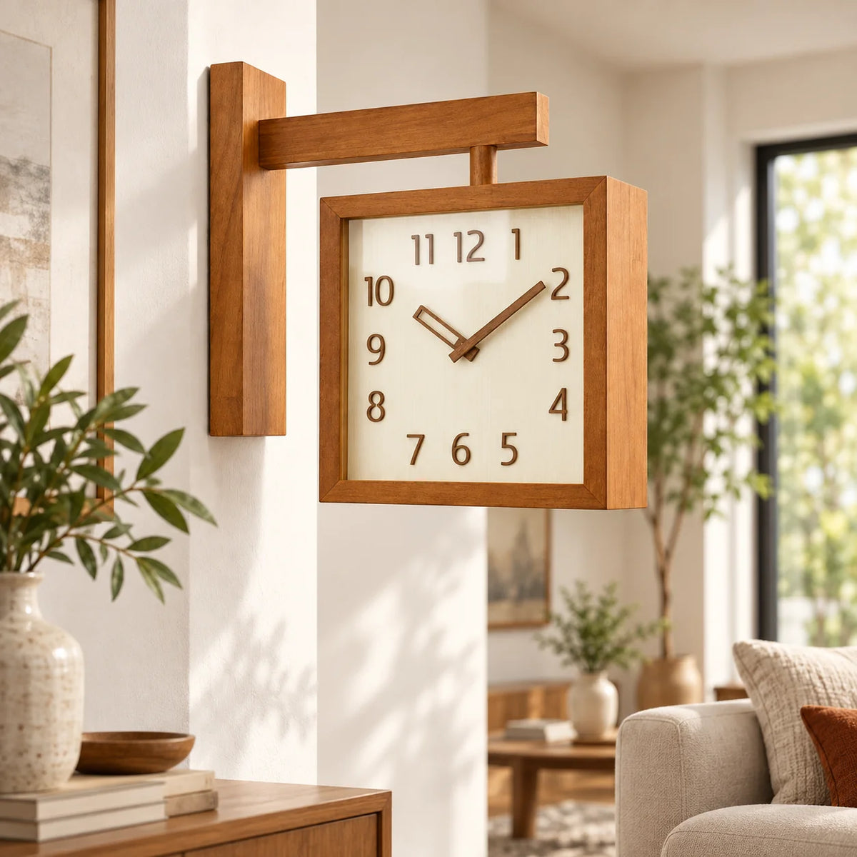 Wall Clock | Dual-Sided Wooden Analog & Quiet Pendulum