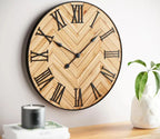 Wall Clock | Wood & Metal With Roman Numerals | 30 cm
