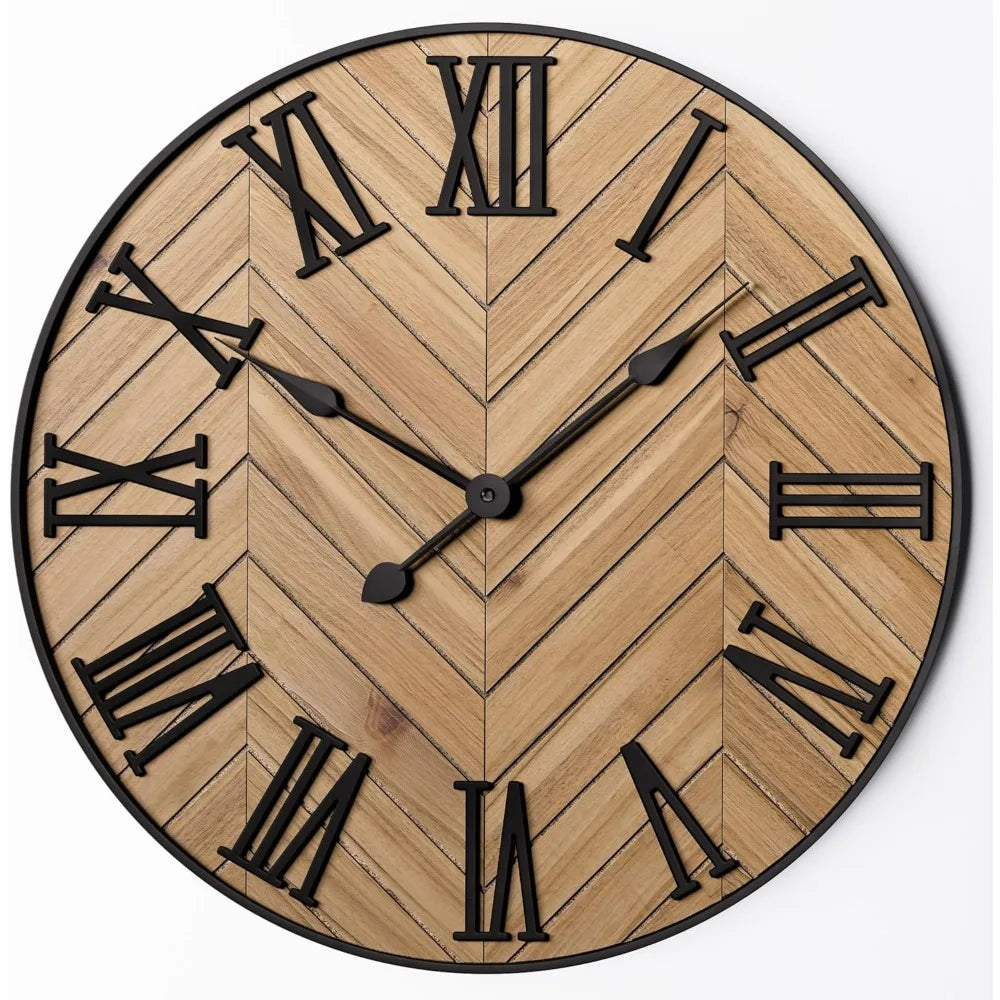 Wall Clock | Wood & Metal With Roman Numerals | 30 cm