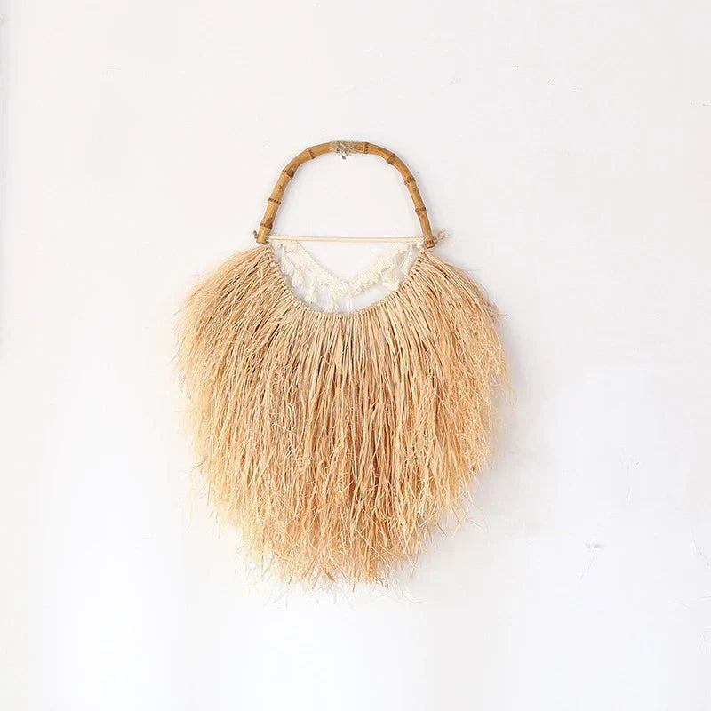 Wall Hanging | Handcrafted Boho Raffia & Bamboo Loop
