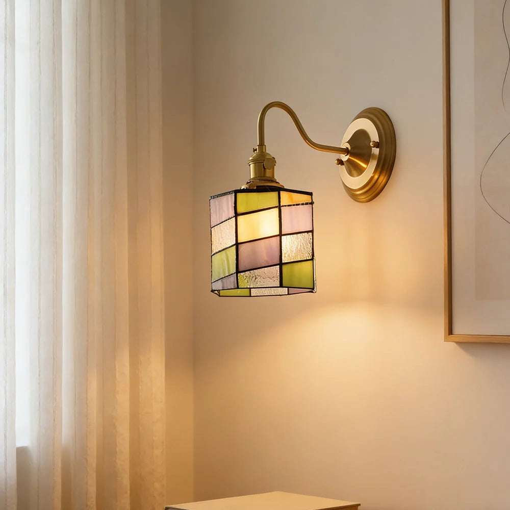 Wall Lamp | Art Deco Stained Glass & Copper Frame | E26/E27 Bulb Included